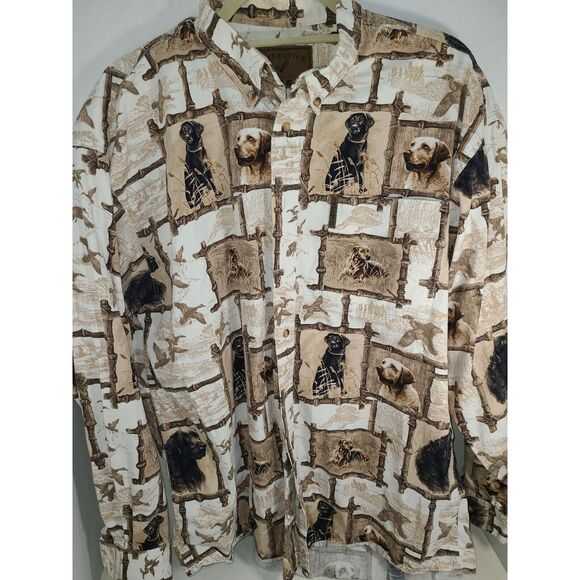 North River Outfitters Hunting Dog Print Mens Button Down Size L - Picture 2 of 9